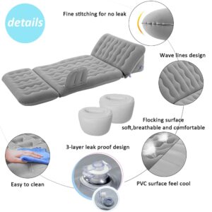 Dufominc Inflatable Car Air Mattress Travel Bed - 6 in 1 Thickened Car Camping Mattress Sleeping Pad with Electric Air Pump & 2 Pillows for Home SUV Sedan Pickup Backseat Couch Tent - Grey