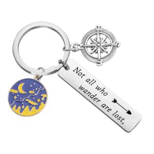 LQRI Not All Those Who Wander are Lost Keychain Traveller Gift Adventurist Gift Wanderlust Gift Compass Key Chain Inspirational Gifts