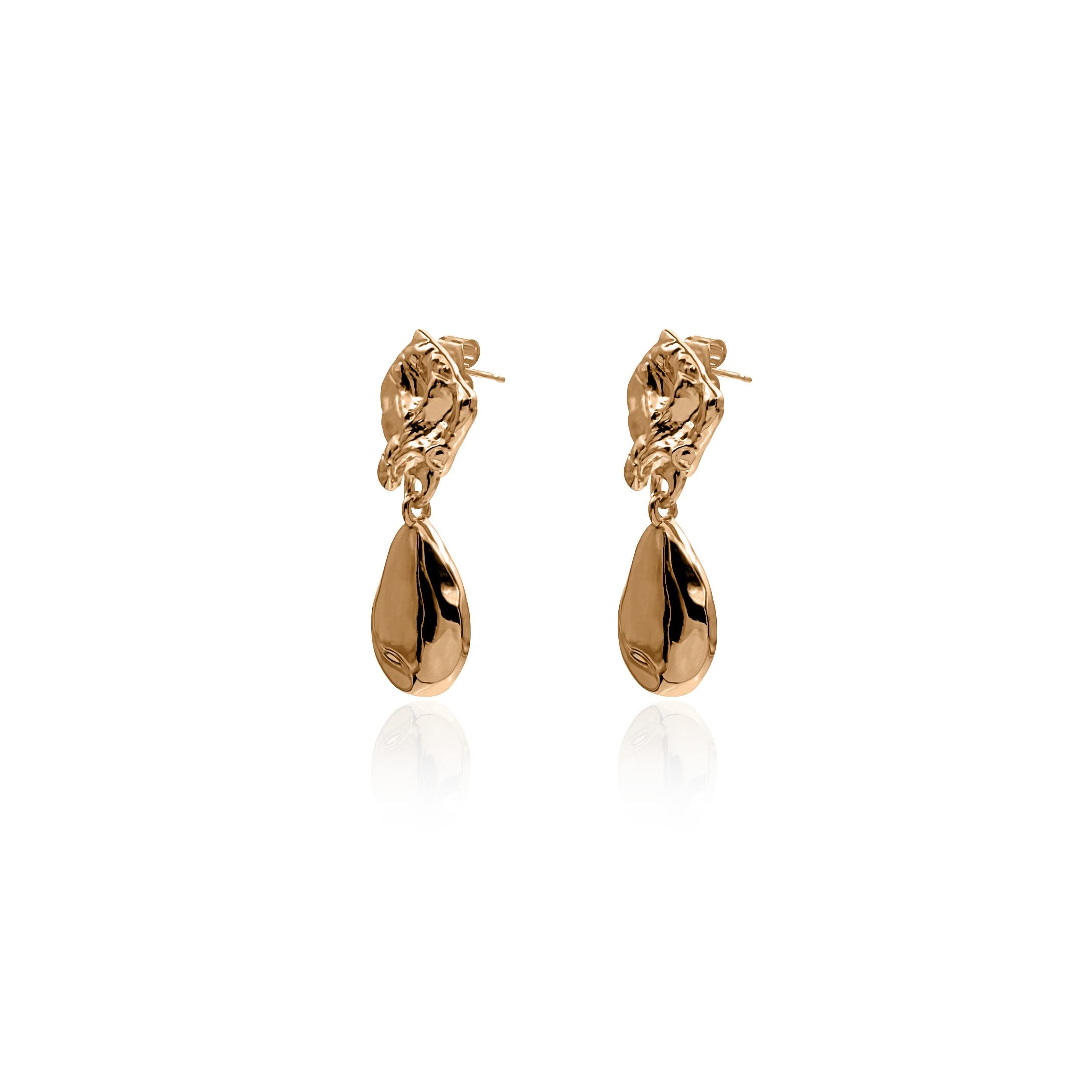 18k Yellow Gold Plated and Silver Tone Drop and Dangle Earrings (Wrinkle Teardrop - Gold)