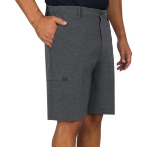 Greg Norman Golf Performance Men Short | X-Treme Comfort Stretch Waistband |Moisture Wicking Golf Short Grey Black 32