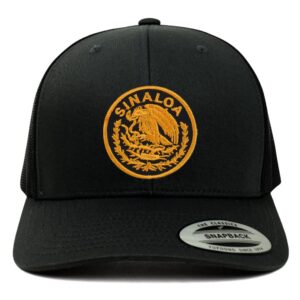 trendy apparel shop sinaloa mexico patch 6 panel trucker mesh cap - black - gold patch