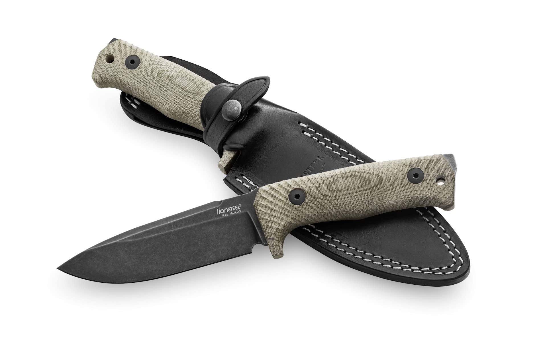 LionSTEEL T5 Fixed Blade T5B CVG Knife Niolox Stainless and Green Canvas Micarta Survival Knives