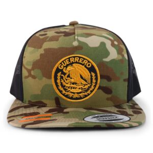 trendy apparel shop guerrero mexico patch 5 panel flatbill trucker cap - multicam black - gold patch