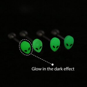 Melighting 4Pcs Alien Tongue Rings Glow in The Dark 14G Surgical Steel 316L Tongue Piercing Jewelry Multi Alien Tongue Barbells Body Piercing Jewelry