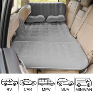 Dufominc Inflatable Car Air Mattress Travel Bed - 6 in 1 Thickened Car Camping Mattress Sleeping Pad with Electric Air Pump & 2 Pillows for Home SUV Sedan Pickup Backseat Couch Tent - Grey