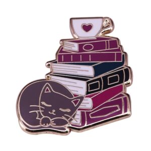 AFSJEEP Cat Book Coffee Enamel Lapel Pin Cute Animal Brooch Cartoon Badges Lazy Gift Women Men Clothing Bag Accessories