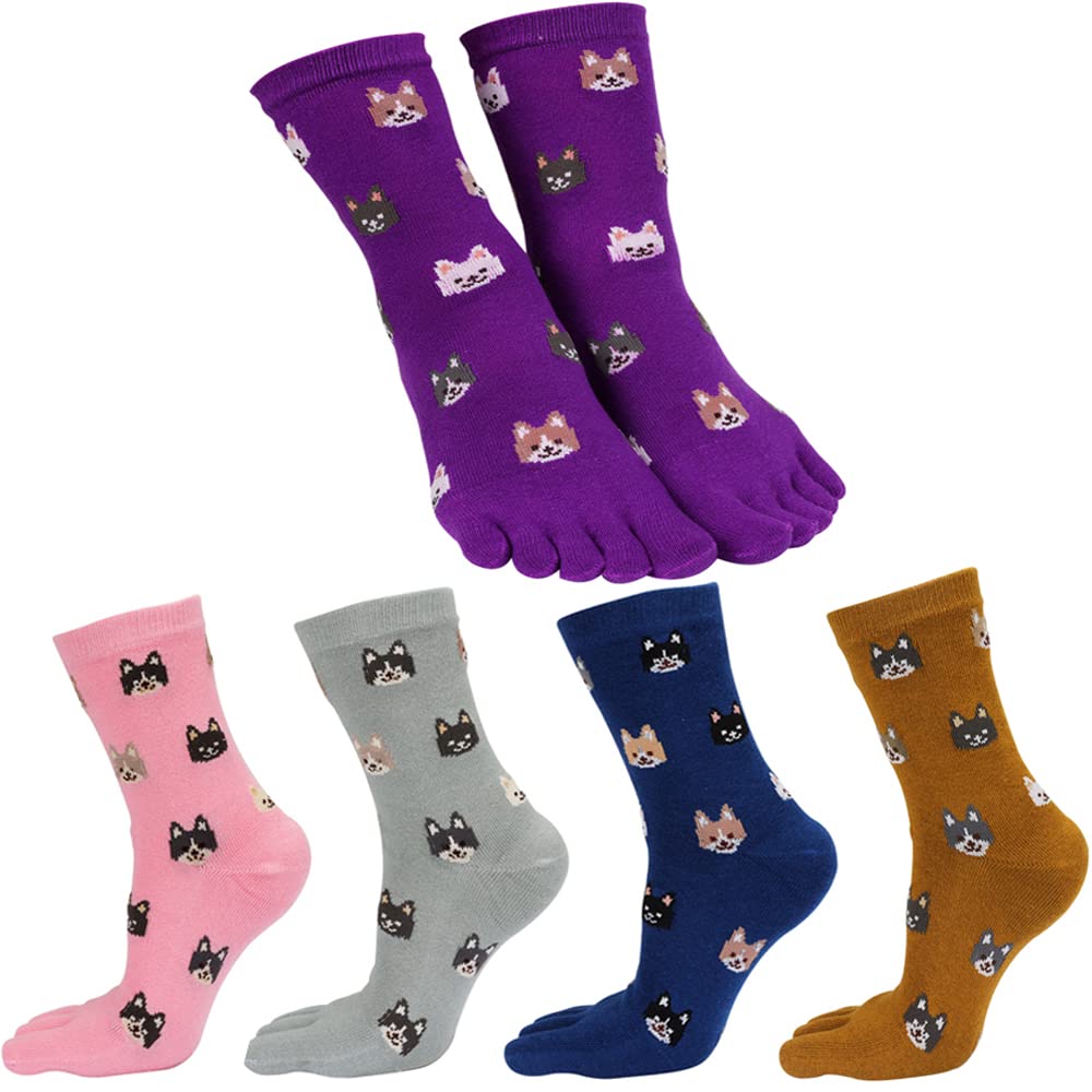 MWMart Toe Socks Cotton Crew Five Finger Socks Running Athletic for Men Women 5 Pack (Unique 5)