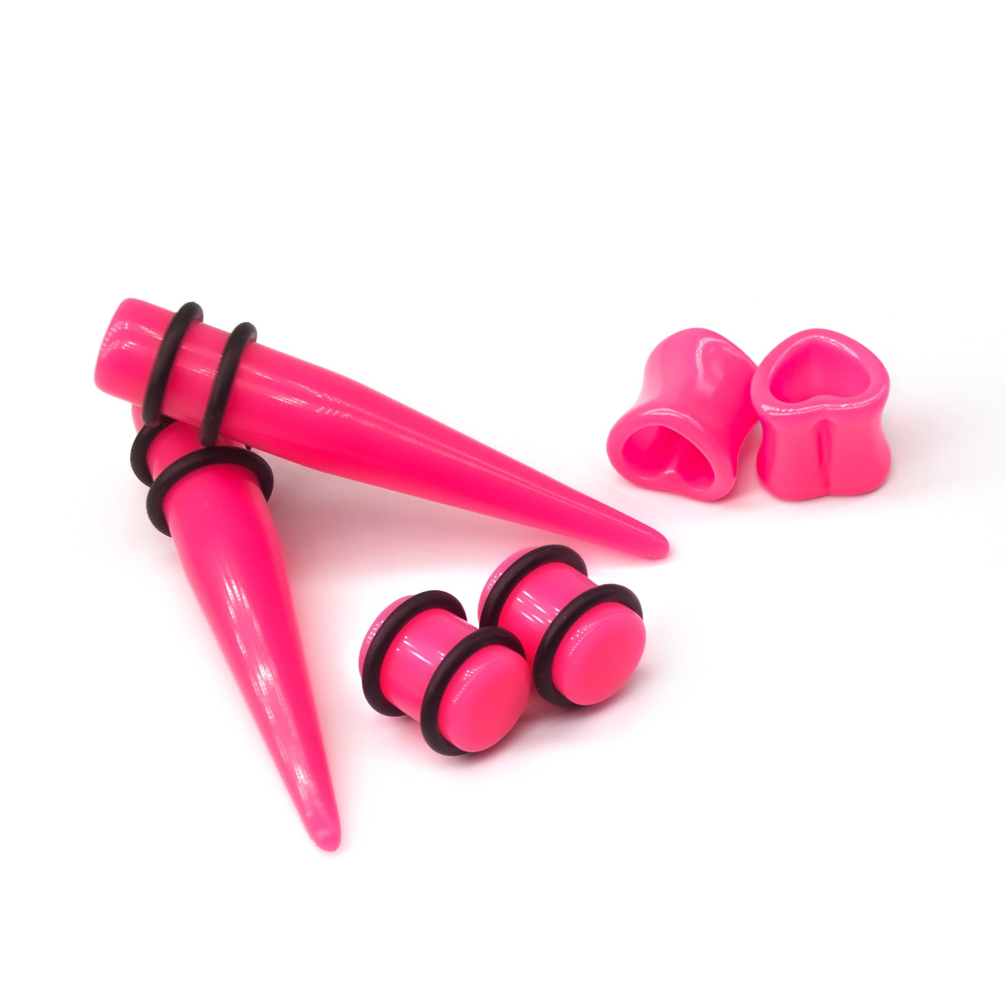 Marsrut 48 PCS Acrylic Gauge Kit Tapers Heart Tunnels Plug 14G-0000G Ear Stretching Set - PINK