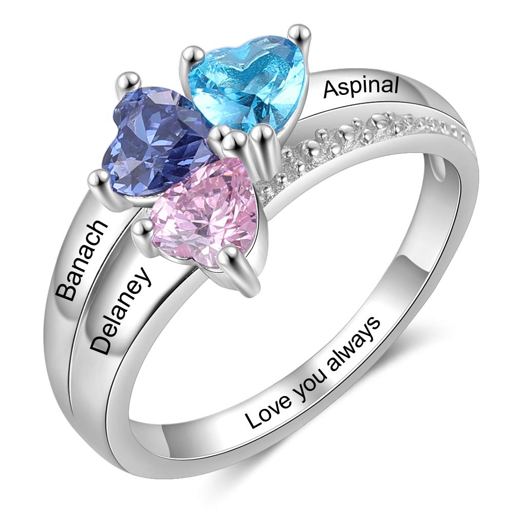 Mothers Day Gifts Personalized Mothers Name Anniversary Rings with 3 Birthstones for Mom Grandma Women Jewelry Gifts for Wife Birthday (6)