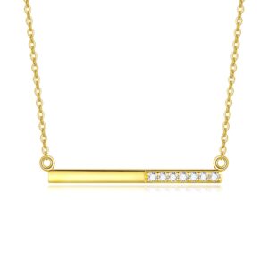 SISGEM 14K Yellow Gold Bar Pendant Necklace for Women, Delicate Gold Horizontal Bar Pendant with Finest Cubic Zirconia Jewelry Gift for Her, Wife Mother Girl (Yellow Gold)