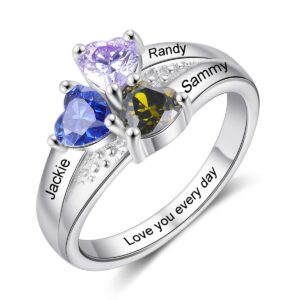 Jewelstruck Mothers Day Gifts from Daughter Personalized Mothers Name Rings with 3 Birthstones for Mom Grandma Anniversary Family Rings for Grandmother Mom Women Birthday (9)