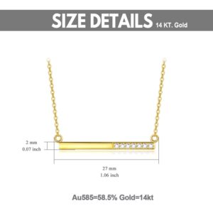 SISGEM 14K Yellow Gold Bar Pendant Necklace for Women, Delicate Gold Horizontal Bar Pendant with Finest Cubic Zirconia Jewelry Gift for Her, Wife Mother Girl (Yellow Gold)