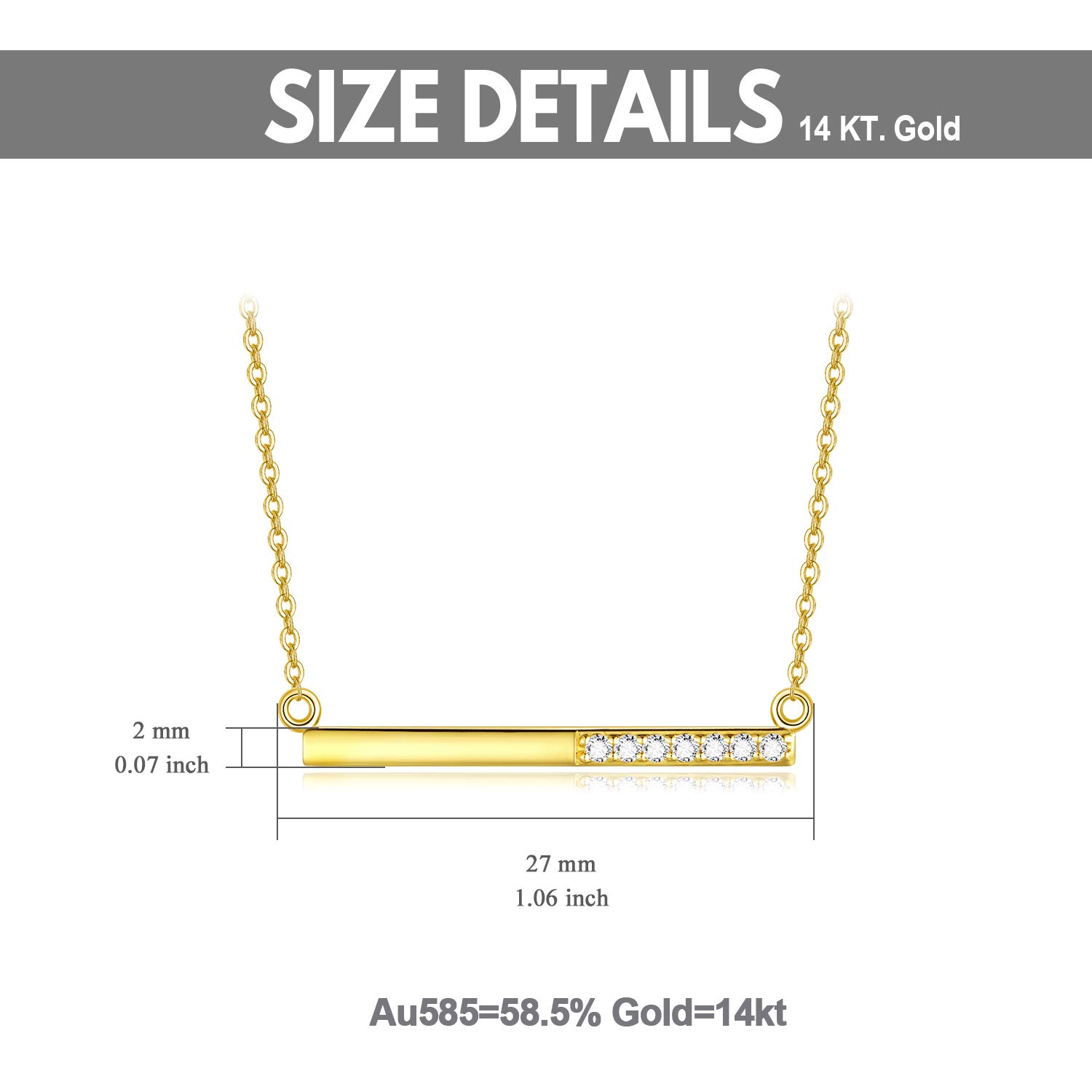 SISGEM 14K Yellow Gold Bar Pendant Necklace for Women, Delicate Gold Horizontal Bar Pendant with Finest Cubic Zirconia Jewelry Gift for Her, Wife Mother Girl (Yellow Gold)