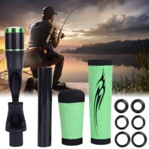 Fishing Rod Handle, Spinning Fish Fly Rods Handles Building Split Grip Replacement Parts with Reel Seat Soft ACS PU Extension Rotatable Holder Tackle for DIY Casting Repair Accessories Kit Green