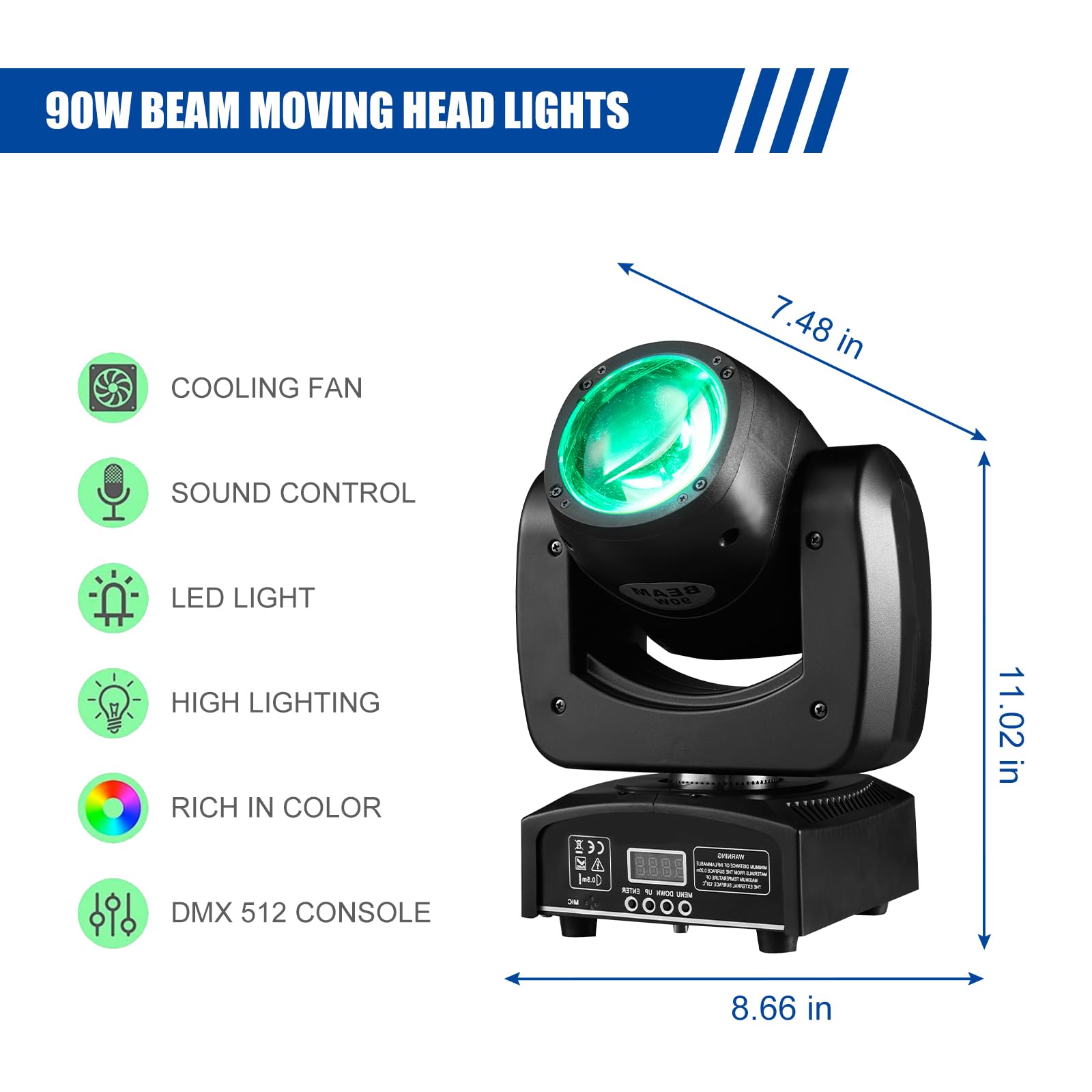 90W LED Moving Head DJ Lights Mini Beam Stage Lights with Sound Activated RGBW 4 In1 Super Bright Spot Light DMX Control for Wedding DJ Party Stage Lighting