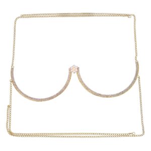 Women Rhinestone Chest Bracket Flower Pendant Bikini Crystal Chest Bracket Chain Rhinestone Underwear Body Chain Jewelry (Gold)