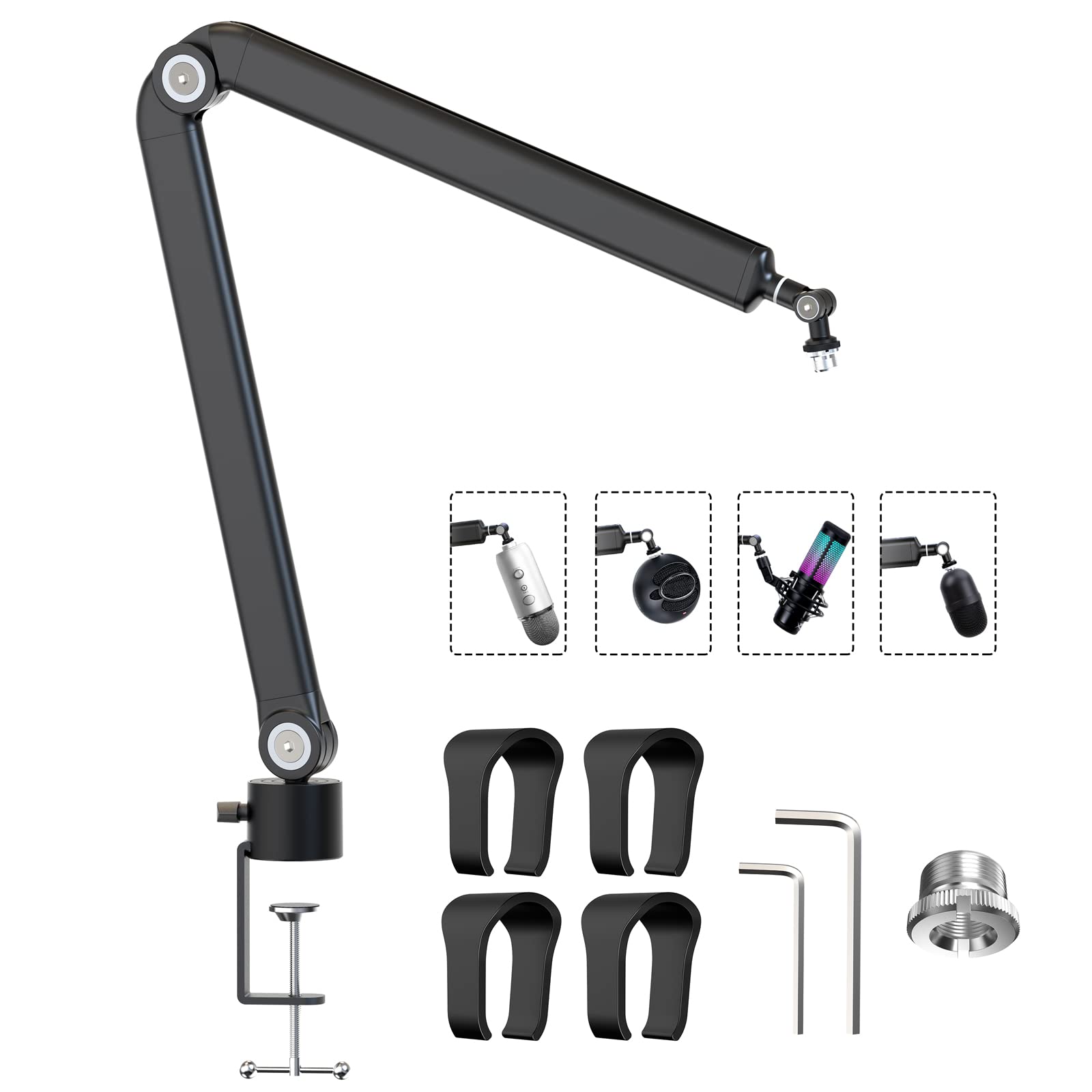 YOUSHARES Mic Boom Arm for Blue Yeti Microphone, HyperX QuadCast Mic, Fifine, Rode, Shure, Razer and Most Microphones, Flexible Metal Mic Arm Stand Desk Mount with 5 Freely Adjustable Joints