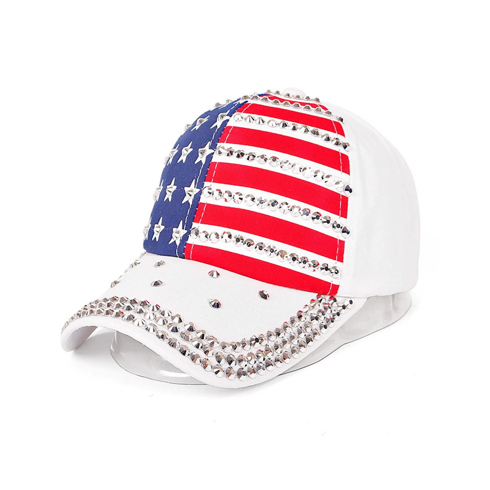 Soochat 4th of July Cap American Flag Baseball Cap Sparkle Rhinestone USA Flag Hip Hop Hat for Women Men