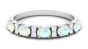 rosec jewels certified ethiopian opal and diamond half eternity ring for women, 1.50 cttw, aaa quality, 14k white gold, size:us 6.50