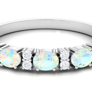 Rosec Jewels Certified Ethiopian Opal and Diamond Half Eternity Ring for Women, 1.50 cttw, Aaa Quality, 14K White Gold, Size:US 6.50