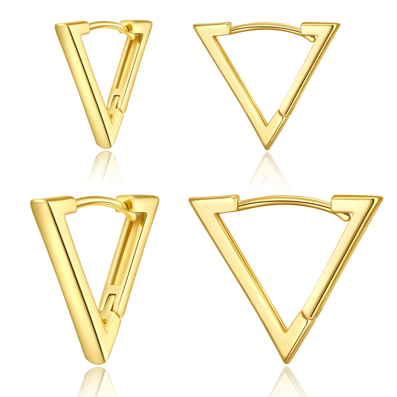 2 Pairs 14K Gold Plated Minimalist Geometric Triangle Huggies Hoop Earrings, V Shaped Hoop Earrings for Wome1.3cm/1.8cm…