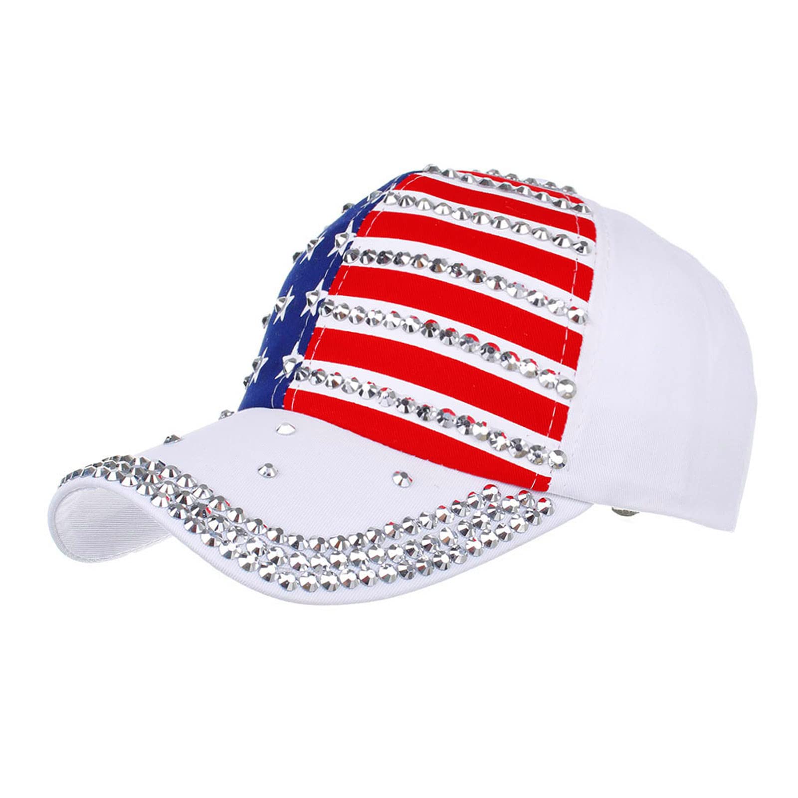 Soochat 4th of July Cap American Flag Baseball Cap Sparkle Rhinestone USA Flag Hip Hop Hat for Women Men