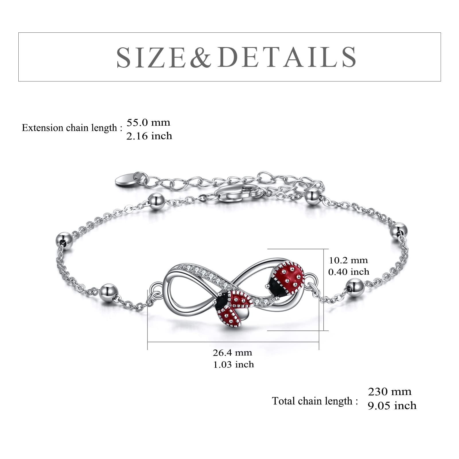 POPLYKE Ladybug Bracelet for Women 925 Sterling Silver Ladybug Jewelry Gifts for Mother Daughter Sister Grandma