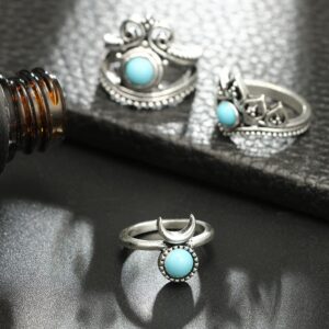 Octwine 11 pcs Boho Silver Turquoise Knuckle Rings Set Silver Stacking Midi Finger Rings Set Bohomian Statement Joint Carved Knuckle Ring Set Women Girls Party