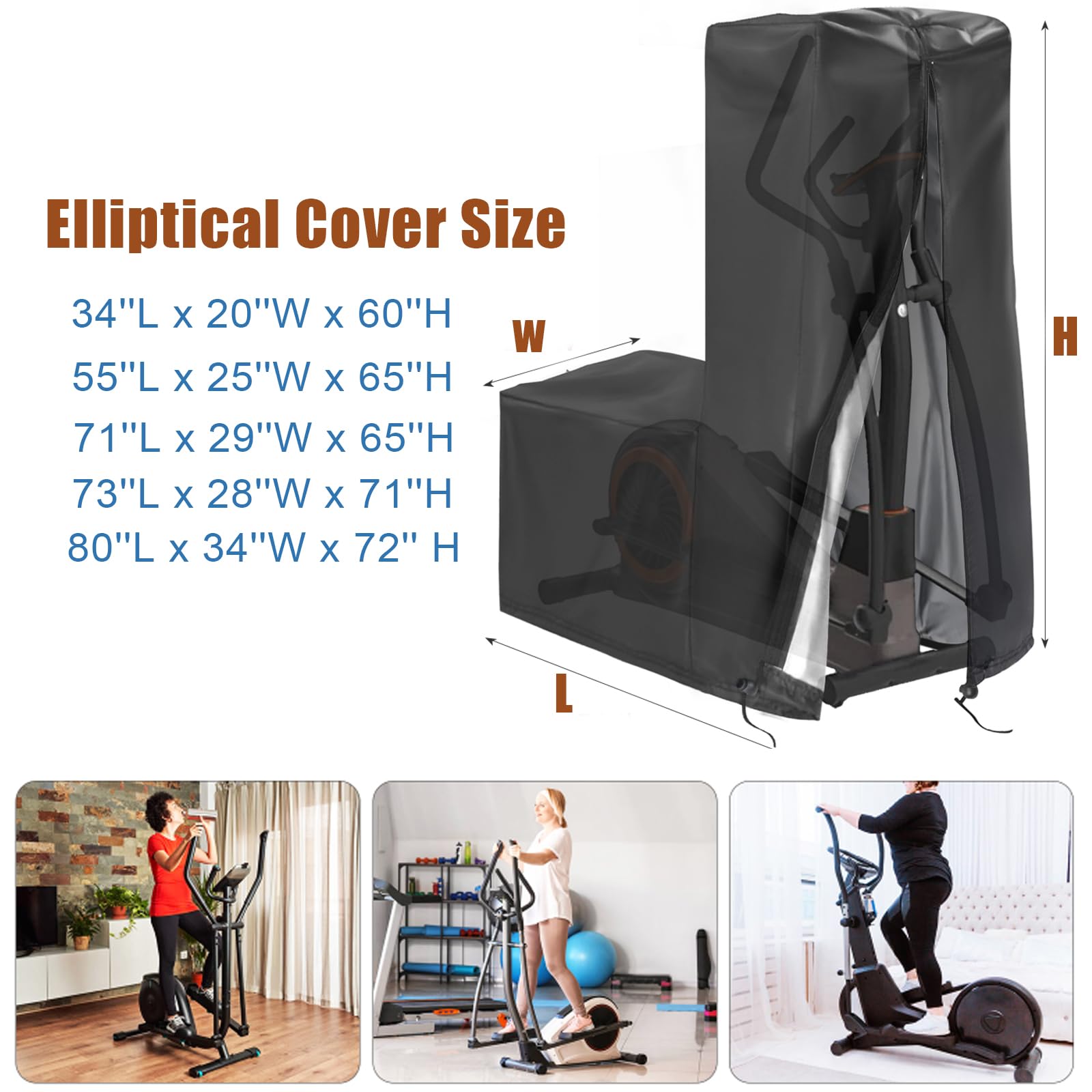 Aidetech Elliptical Exercise Machine Cover, Dust-Proof Elliptical Machine for Home Use Cover Waterproof Elliptical Trainer Protective Cover (55''L x 25''W x 65''H)