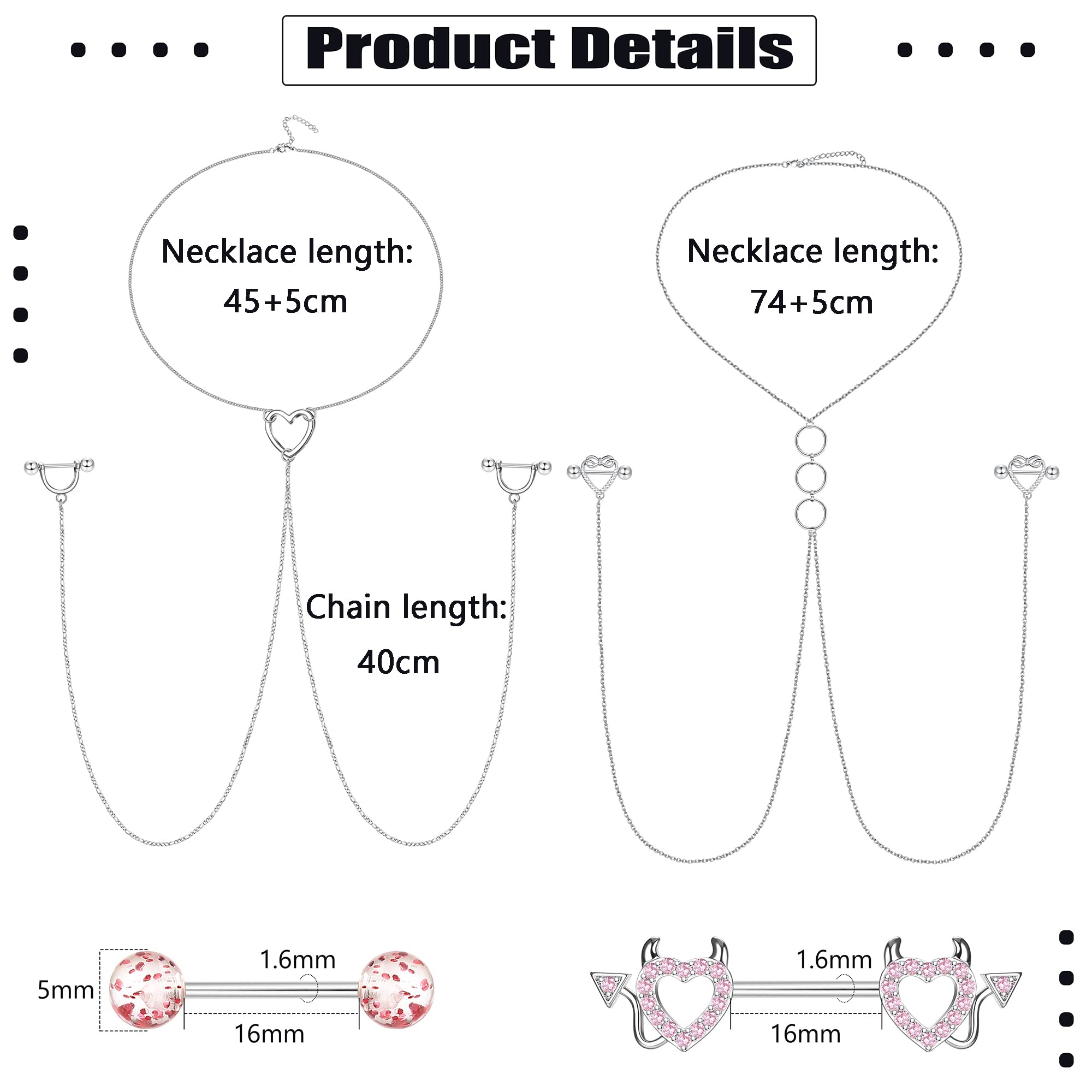 JOERICA 14G Stainless Steel Nipple Rings for Women CZ Butterfly Heart Nipple Rings with Choker Necklace Nipple Barbell Body Piercing Jewelry