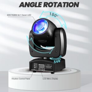 90W LED Moving Head DJ Lights Mini Beam Stage Lights with Sound Activated RGBW 4 In1 Super Bright Spot Light DMX Control for Wedding DJ Party Stage Lighting