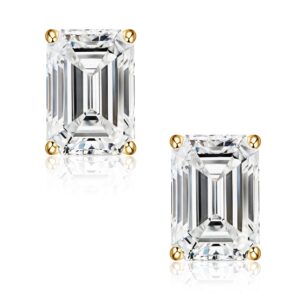 SMILEST 2 Carat Emerald Moissanite Earrings for Women, D Color VVS1 Clarity Lab Created Diamond Stud Earrings 18K Yellow Gold Vermeil 925 Sterling Silver Solitaire Moissanite Women Earrings Studs