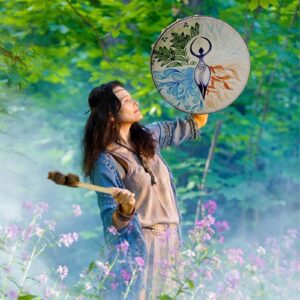 DRYEN Shaman Drum,10 Inch Tree Of Life Decoration Design Hand Drum With Drum Stick, Instrumental Shaman Alchemy Moon Drum, Sound Healer Shaman Drum For Spiritual Music, Reflection And Meditation