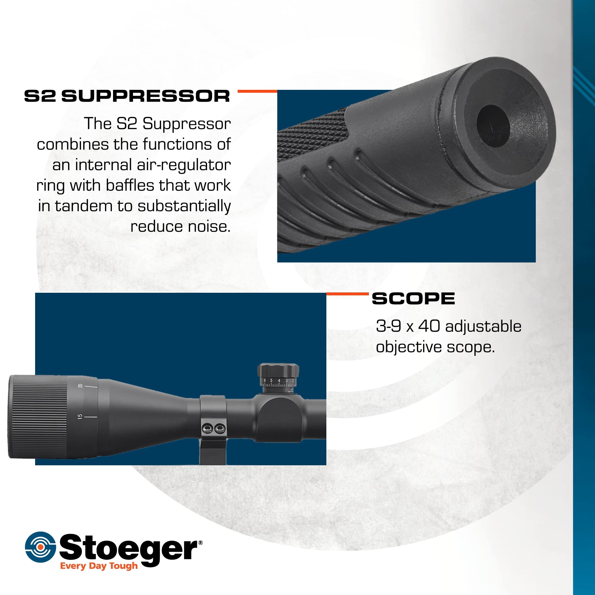 Stoeger S8000-E TAC Airgun Combo - .177 Caliber - Black Synthetic with 3-9x40 Adjustable Objective Scope