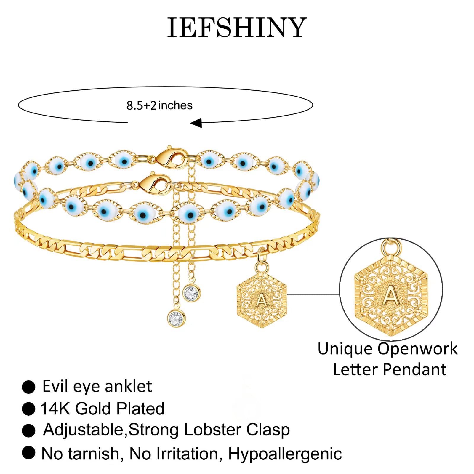 Ankle Bracelets for Women Evil Eye Anklet, 14K Gold Plated Ankle Bracelets Evil Eye Anklet for Women Gold Anklet Letter A Initial Anklet Dainty Ankle Bracelets for Women Anklet Jewelry Gifts