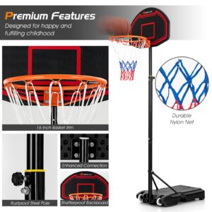 Goplus Portable Basketball Hoop Outdoor, 6.3FT-8.1FT Height Adjustable 5-Level Basketball Stand System with Shatterproof Backboard, Built-in Wheels, Indoor Outside Court Basketball Goal for Kids Youth