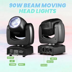 90W LED Moving Head DJ Lights Mini Beam Stage Lights with Sound Activated RGBW 4 In1 Super Bright Spot Light DMX Control for Wedding DJ Party Stage Lighting