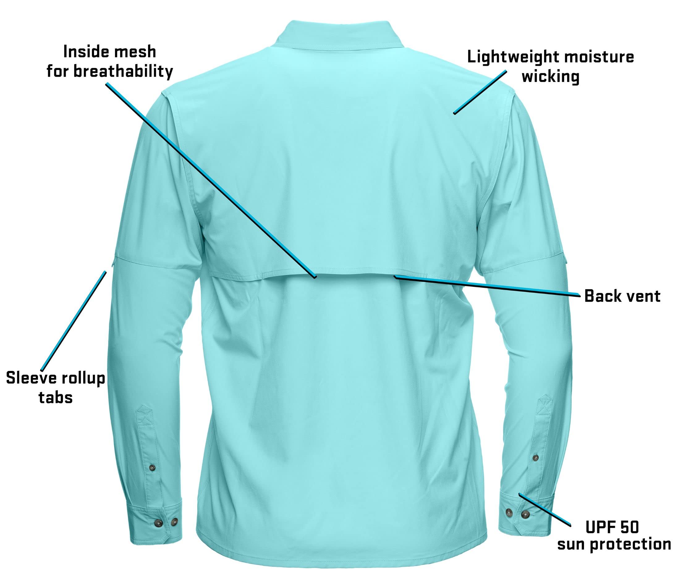 Whitewater Lightweight Moisture Wicking Long Sleeve Fishing Shirt with UPF 50 (XX-Large, Lagoon)