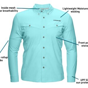 Whitewater Lightweight Moisture Wicking Long Sleeve Fishing Shirt with UPF 50 (XX-Large, Lagoon)