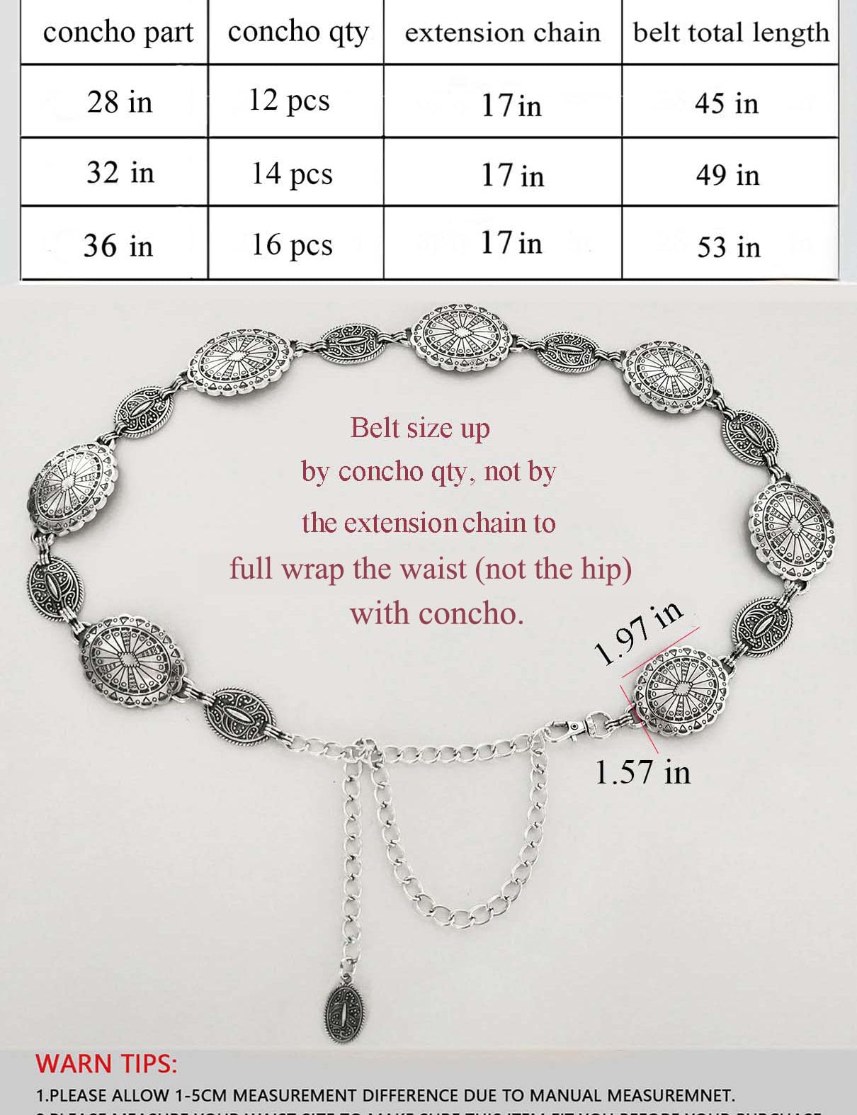 TOPACC Western Metal Oval Concho Chain Belt for Women Silver Cowgirl Belt for Dresses Jeans Country Concert Outfit