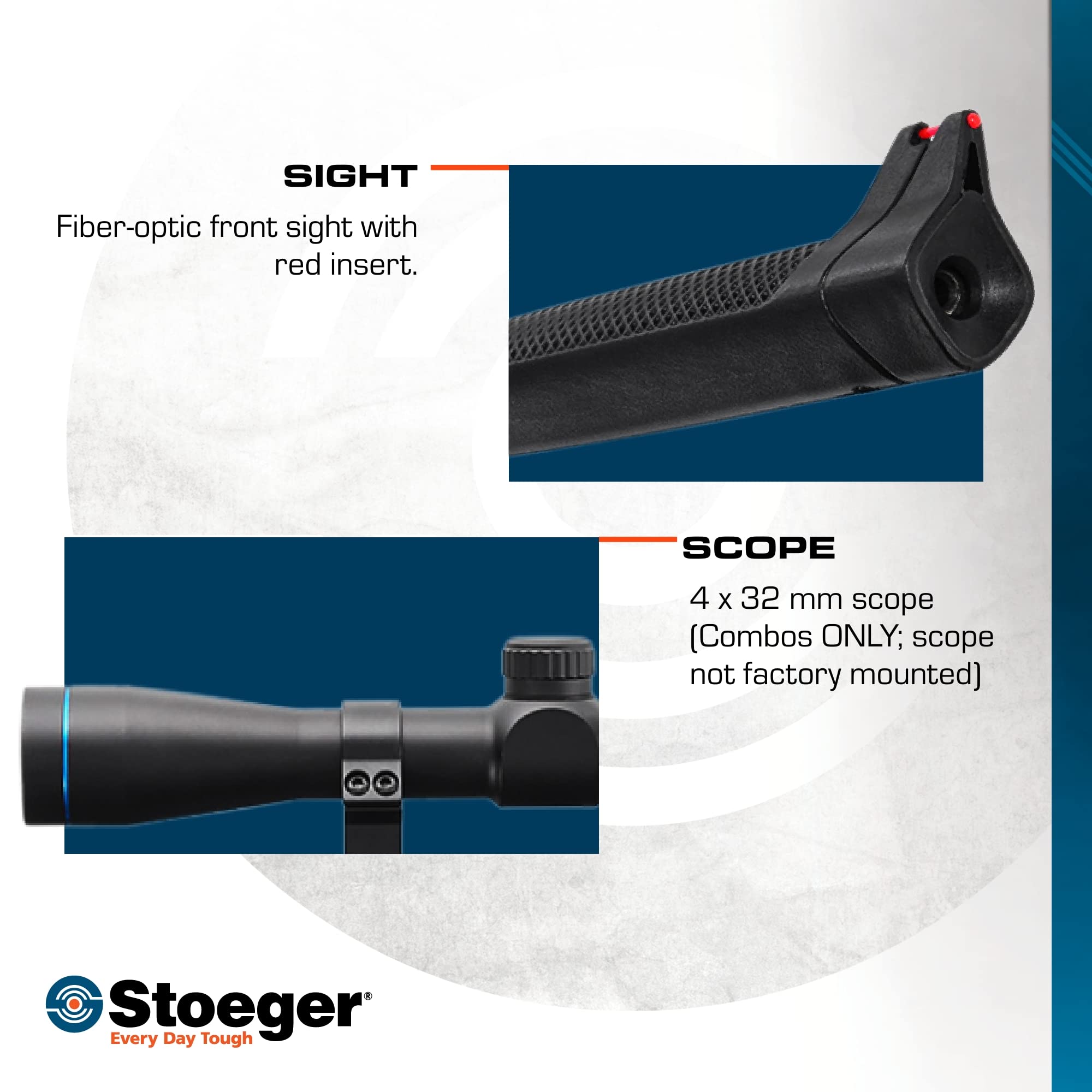 Stoeger S3000-C Compact Airgun Combo - .177 Caliber - Black Synthetic with Fiber-Optic Sights Combo - Includes 4 x 32 Scope