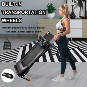 FYC Folding Treadmill for Home Portable Electric Treadmill Running Exercise Machine Compact Treadmill Foldable for Home Gym Fitness Workout Jogging Walking, Black