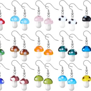 15 Pairs Mushroom Earring for Women Girls Dangle Weird Earrings Creative Handmade Jewelry Glass Mushroom Pendant Drop Earrings Charm Accessories Colorful Funny Food Sweet Fresh