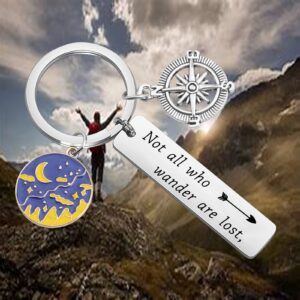 LQRI Not All Those Who Wander are Lost Keychain Traveller Gift Adventurist Gift Wanderlust Gift Compass Key Chain Inspirational Gifts