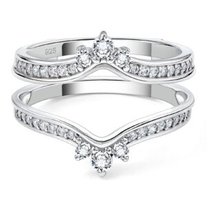 SHELOVES Crown Wedding Ring Guard Enhancers Round Cubic Zirconia 925 Sterling Silver Stack Wrap for Women Sz 8