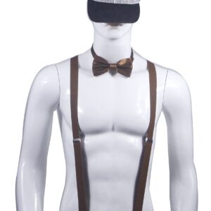 Doloise Suspenders & Bowtie Set-Men's and Women's Elastic X Band Suspenders + Bowtie For Wedding,Formal Events (coffe)