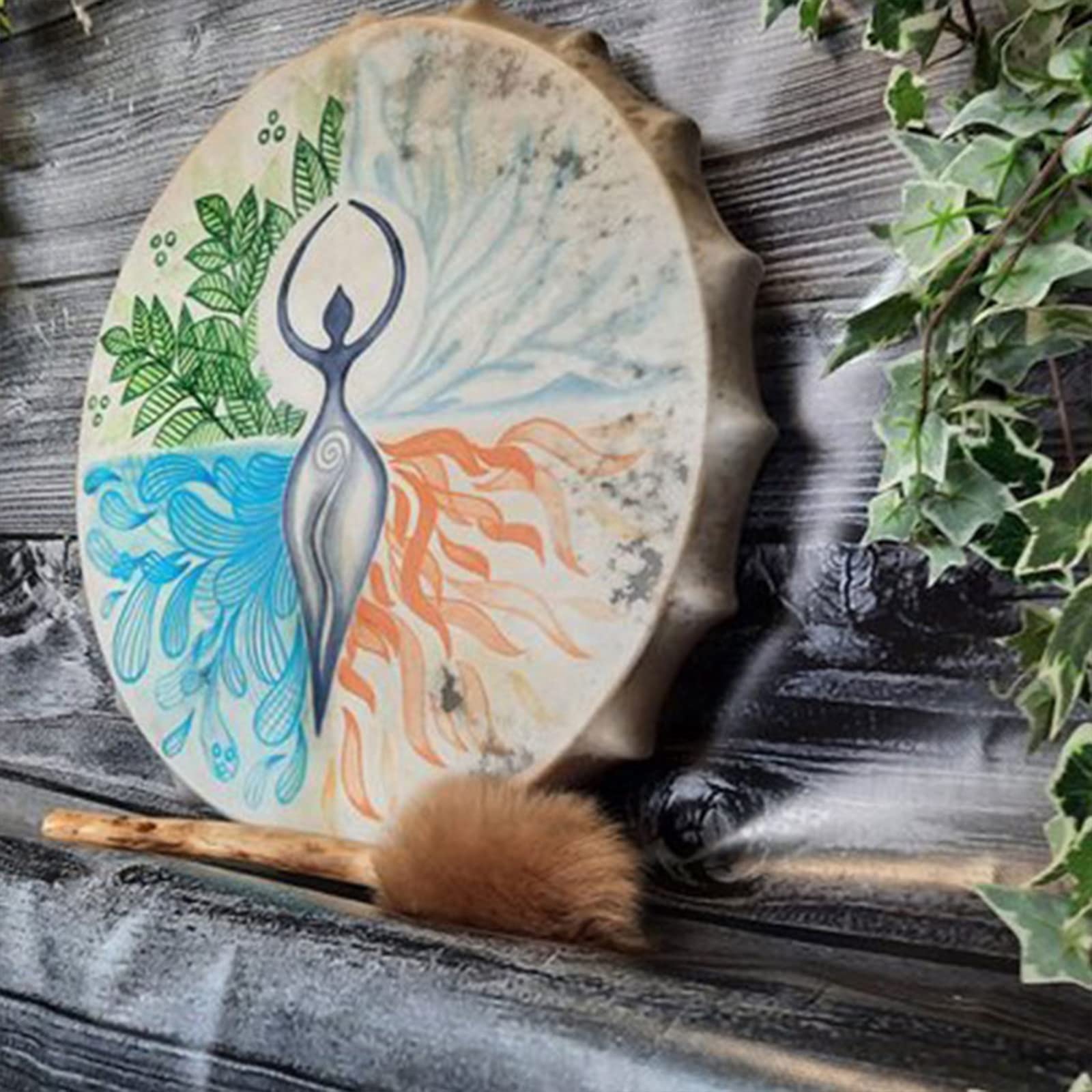 Firlar Shaman Drum,10 Inch Shaman Hand Drum With Drum Stick, Instrumental Shaman Alchemy Moon Drum, Sound Healer Shaman Drum For Spiritual Music, Reflection And Meditation