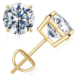 smilest moissanite earrings for men women, 1ct d color vvs1 clarity lab created diamond earrings 18k gold vermeil 4-prongs basket classic solitaire moissanite earrings screw back teacher earrings