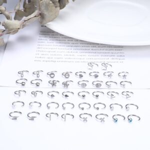 JOERICA 21 Pairs Half Hoop Earrings Stainless Steel Small Huggie Hoop Earrings Butterfly Heart Star Moon Bar Cross Dot CZ Half Hoop Cartilage Piercing Earrings Tiny Hoop Stud Earrings