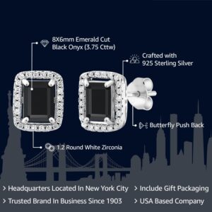 Gem Stone King 925 Sterling Silver Gemstone Birthstone Earrings | Emerald Cut 8X6MM | Halo Earring for Women